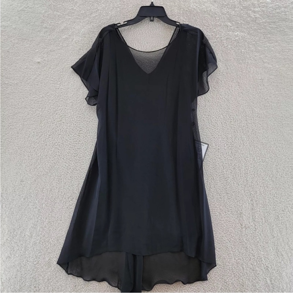 Adrianna Papell Chiffon-Overlay A-Line Dress Women's S Black Solid Twisted Back - Picture 2 of 2